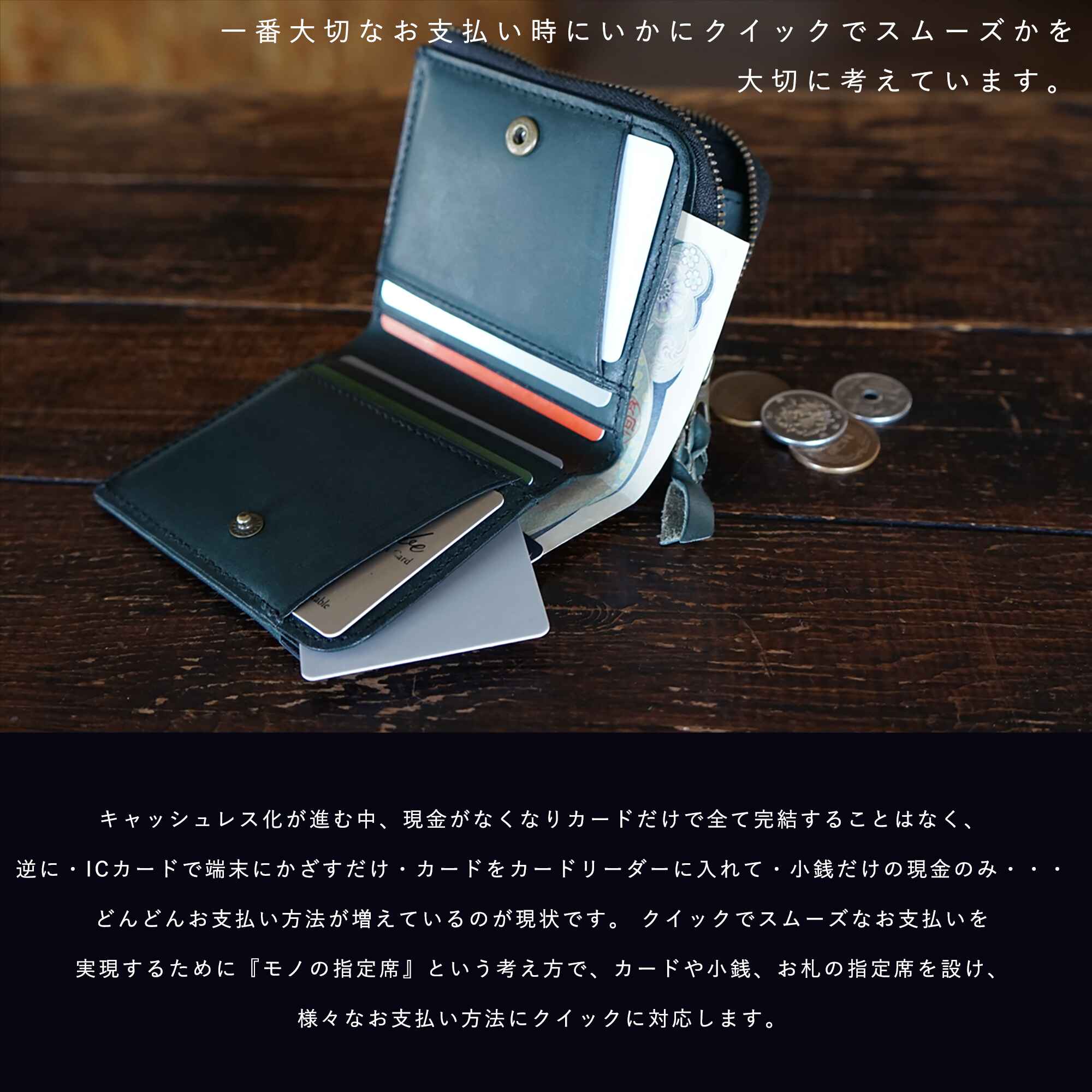 クイックなお支払いを追求した、オールインワン コンパクトLファスナー2つ折り財布 micro wallet LF / liscio®(マイクロウォレットLF / リスシオ)
